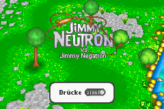 Jimmy Neutron vs Jimmy Negatron title screen for GameBoy Advance